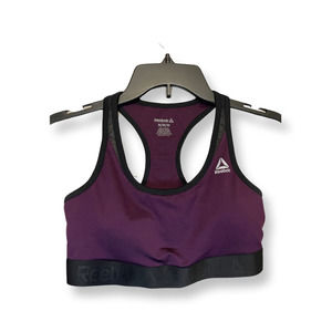 Reebok Womens Sports Bra Purple Stretch Racerback Pullover Logo Activewear M